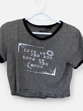 Y2K Striped Crop Top Live by the Sun Love by the Moon Ringer Tee Tumblr Boho Emo